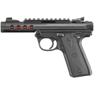 Ruger Mark IV 22/45 Lite USMC Red Porthole Cut Checkered 1911-Style Grips 22LR 4.4″ Threaded Barrel 10+1