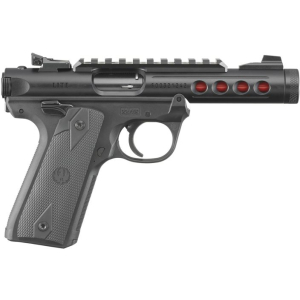 Ruger Mark IV 22/45 Lite USMC Red Porthole Cut Checkered 1911-Style Grips 22LR 4.4″ Threaded Barrel 10+1