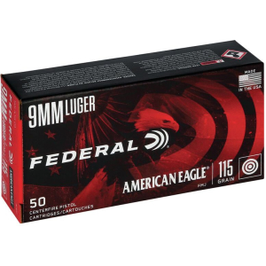 Federal American Eagle 9mm FMJ 115 Grain 50Rd Box AE9DP